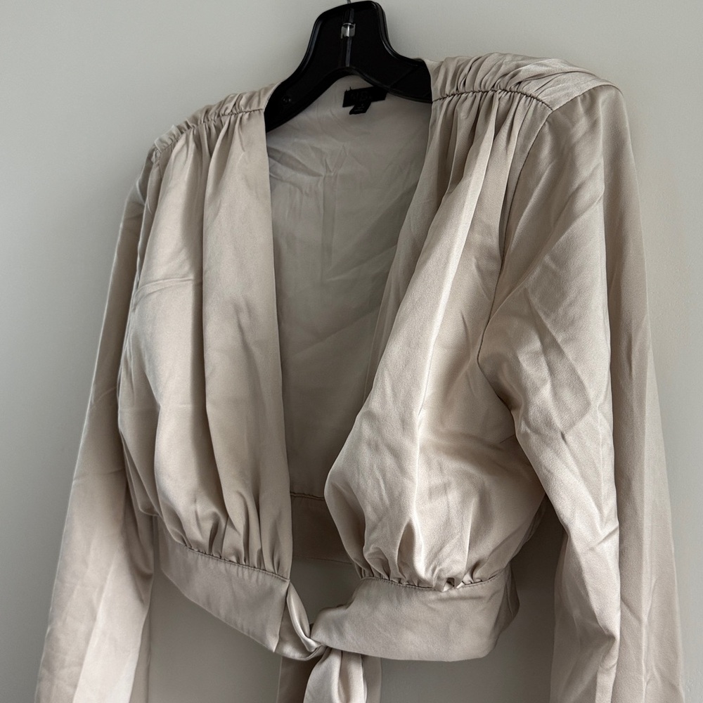 REVOLVE NBD Imogen Satin Crop Top Long Sleeve Wrap Color Champagne Small - Picture 5 of 12